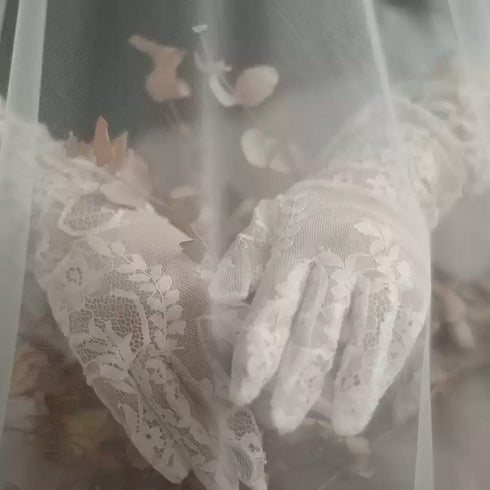 White Bridal Lace Gloves – Long Floral Lace Wedding Gloves